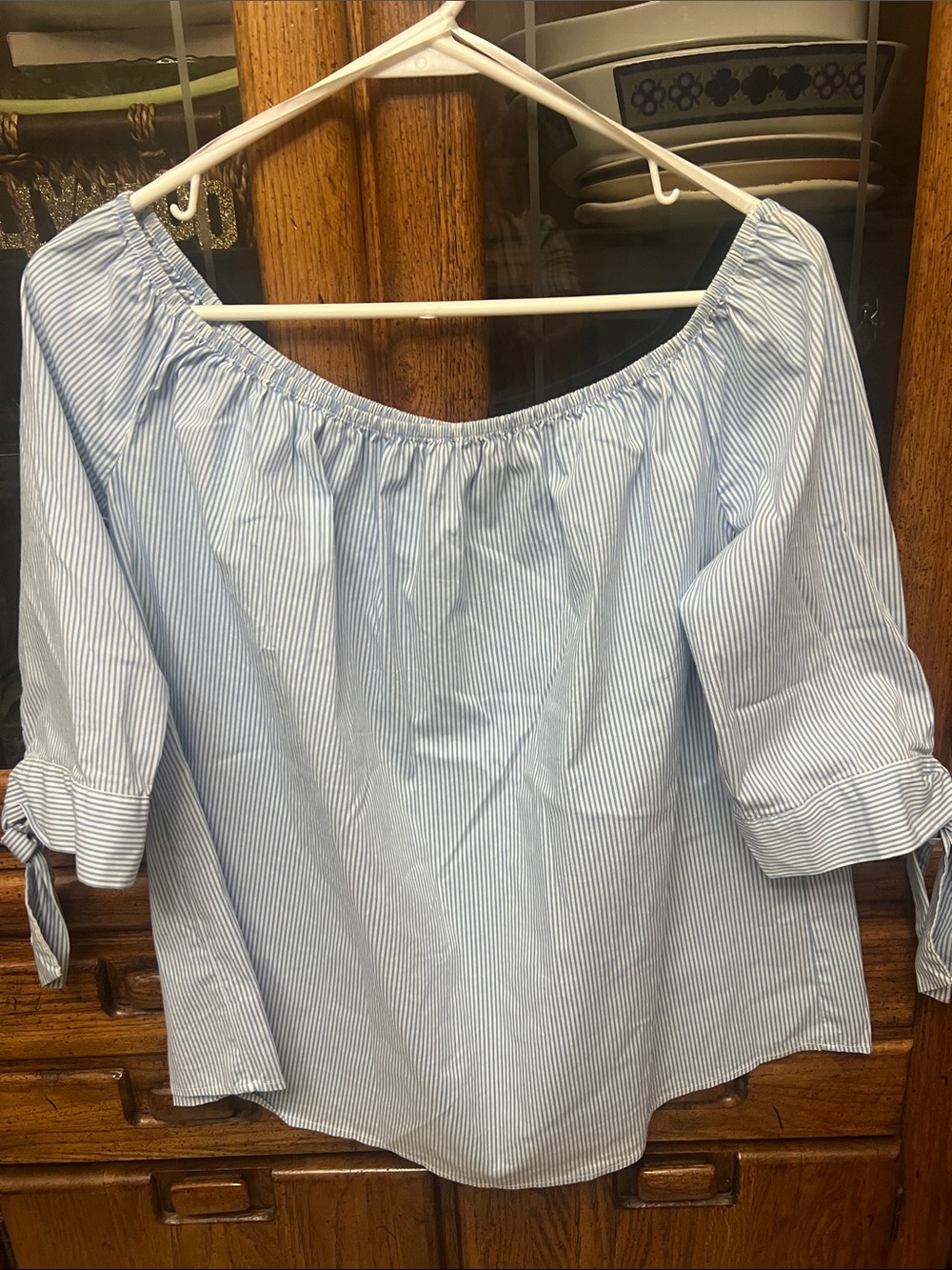 Forever 21 Light Blue Striped Off-Shoulder Women's Top